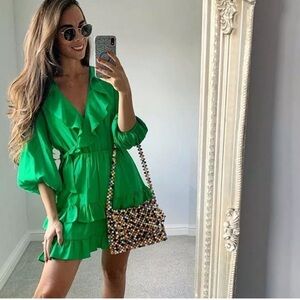 Zara Green Frilled Crossover Romper